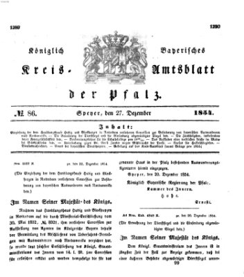 Königlich-bayerisches Kreis-Amtsblatt der Pfalz (Königlich bayerisches Amts- und Intelligenzblatt für die Pfalz) Mittwoch 27. Dezember 1854