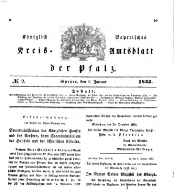 Königlich-bayerisches Kreis-Amtsblatt der Pfalz (Königlich bayerisches Amts- und Intelligenzblatt für die Pfalz) Dienstag 9. Januar 1855