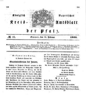 Königlich-bayerisches Kreis-Amtsblatt der Pfalz (Königlich bayerisches Amts- und Intelligenzblatt für die Pfalz) Freitag 16. Februar 1855