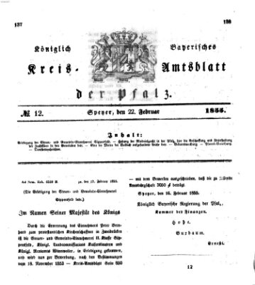 Königlich-bayerisches Kreis-Amtsblatt der Pfalz (Königlich bayerisches Amts- und Intelligenzblatt für die Pfalz) Donnerstag 22. Februar 1855