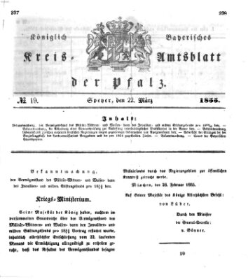 Königlich-bayerisches Kreis-Amtsblatt der Pfalz (Königlich bayerisches Amts- und Intelligenzblatt für die Pfalz) Donnerstag 22. März 1855