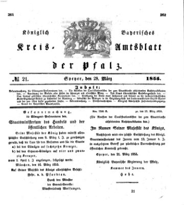 Königlich-bayerisches Kreis-Amtsblatt der Pfalz (Königlich bayerisches Amts- und Intelligenzblatt für die Pfalz) Mittwoch 28. März 1855