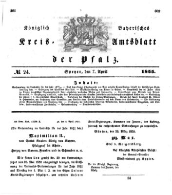 Königlich-bayerisches Kreis-Amtsblatt der Pfalz (Königlich bayerisches Amts- und Intelligenzblatt für die Pfalz) Samstag 7. April 1855