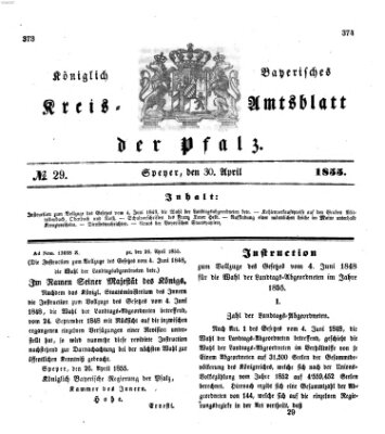 Königlich-bayerisches Kreis-Amtsblatt der Pfalz (Königlich bayerisches Amts- und Intelligenzblatt für die Pfalz) Montag 30. April 1855