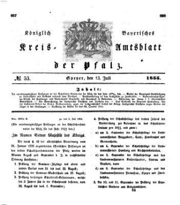 Königlich-bayerisches Kreis-Amtsblatt der Pfalz (Königlich bayerisches Amts- und Intelligenzblatt für die Pfalz) Freitag 13. Juli 1855