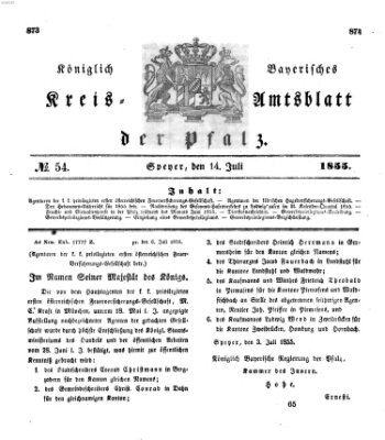 Königlich-bayerisches Kreis-Amtsblatt der Pfalz (Königlich bayerisches Amts- und Intelligenzblatt für die Pfalz) Samstag 14. Juli 1855