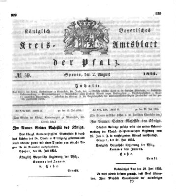 Königlich-bayerisches Kreis-Amtsblatt der Pfalz (Königlich bayerisches Amts- und Intelligenzblatt für die Pfalz) Donnerstag 2. August 1855