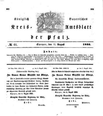 Königlich-bayerisches Kreis-Amtsblatt der Pfalz (Königlich bayerisches Amts- und Intelligenzblatt für die Pfalz) Samstag 11. August 1855