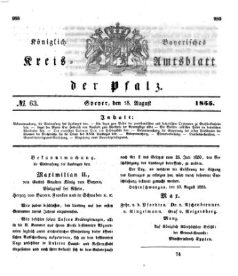 Königlich-bayerisches Kreis-Amtsblatt der Pfalz (Königlich bayerisches Amts- und Intelligenzblatt für die Pfalz) Samstag 18. August 1855