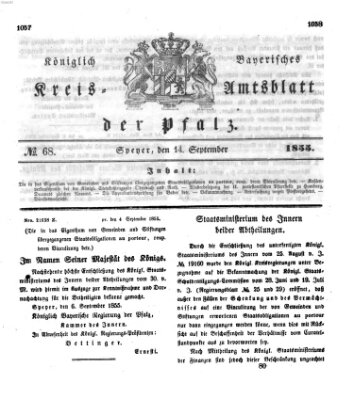 Königlich-bayerisches Kreis-Amtsblatt der Pfalz (Königlich bayerisches Amts- und Intelligenzblatt für die Pfalz) Freitag 14. September 1855