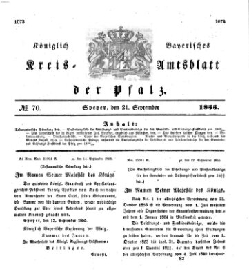 Königlich-bayerisches Kreis-Amtsblatt der Pfalz (Königlich bayerisches Amts- und Intelligenzblatt für die Pfalz) Freitag 21. September 1855