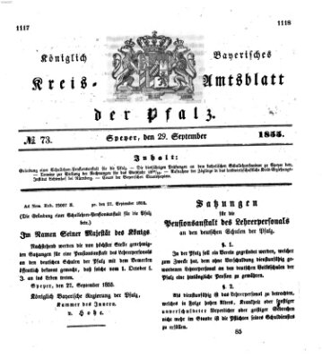 Königlich-bayerisches Kreis-Amtsblatt der Pfalz (Königlich bayerisches Amts- und Intelligenzblatt für die Pfalz) Samstag 29. September 1855