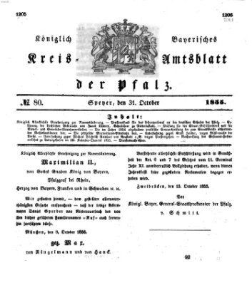 Königlich-bayerisches Kreis-Amtsblatt der Pfalz (Königlich bayerisches Amts- und Intelligenzblatt für die Pfalz) Mittwoch 31. Oktober 1855