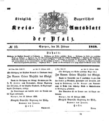 Königlich-bayerisches Kreis-Amtsblatt der Pfalz (Königlich bayerisches Amts- und Intelligenzblatt für die Pfalz) Samstag 20. Februar 1858