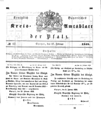 Königlich-bayerisches Kreis-Amtsblatt der Pfalz (Königlich bayerisches Amts- und Intelligenzblatt für die Pfalz) Samstag 27. Februar 1858