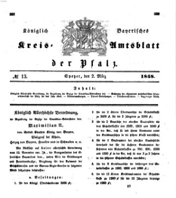 Königlich-bayerisches Kreis-Amtsblatt der Pfalz (Königlich bayerisches Amts- und Intelligenzblatt für die Pfalz) Dienstag 2. März 1858