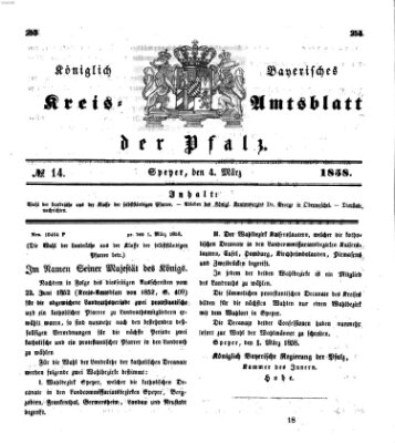 Königlich-bayerisches Kreis-Amtsblatt der Pfalz (Königlich bayerisches Amts- und Intelligenzblatt für die Pfalz) Donnerstag 4. März 1858