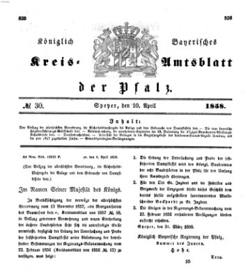 Königlich-bayerisches Kreis-Amtsblatt der Pfalz (Königlich bayerisches Amts- und Intelligenzblatt für die Pfalz) Samstag 10. April 1858