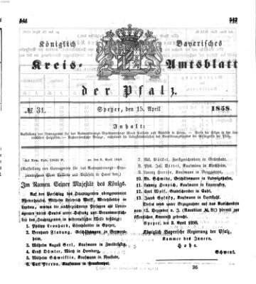 Königlich-bayerisches Kreis-Amtsblatt der Pfalz (Königlich bayerisches Amts- und Intelligenzblatt für die Pfalz) Donnerstag 15. April 1858