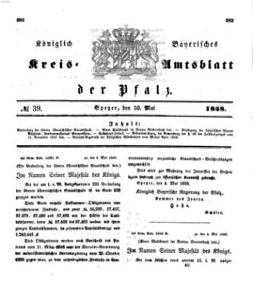 Königlich-bayerisches Kreis-Amtsblatt der Pfalz (Königlich bayerisches Amts- und Intelligenzblatt für die Pfalz) Montag 10. Mai 1858