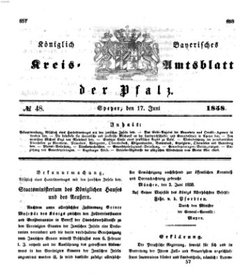 Königlich-bayerisches Kreis-Amtsblatt der Pfalz (Königlich bayerisches Amts- und Intelligenzblatt für die Pfalz) Donnerstag 17. Juni 1858