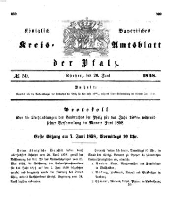 Königlich-bayerisches Kreis-Amtsblatt der Pfalz (Königlich bayerisches Amts- und Intelligenzblatt für die Pfalz) Samstag 26. Juni 1858