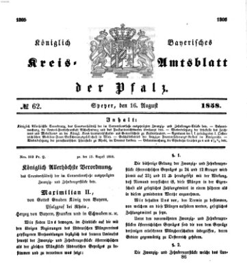 Königlich-bayerisches Kreis-Amtsblatt der Pfalz (Königlich bayerisches Amts- und Intelligenzblatt für die Pfalz) Montag 16. August 1858