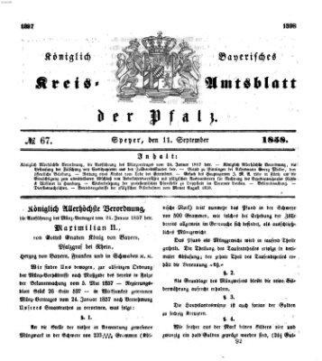 Königlich-bayerisches Kreis-Amtsblatt der Pfalz (Königlich bayerisches Amts- und Intelligenzblatt für die Pfalz) Samstag 11. September 1858