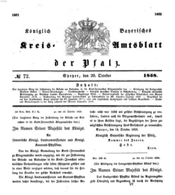 Königlich-bayerisches Kreis-Amtsblatt der Pfalz (Königlich bayerisches Amts- und Intelligenzblatt für die Pfalz) Mittwoch 20. Oktober 1858