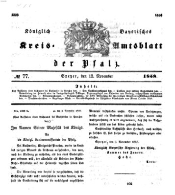 Königlich-bayerisches Kreis-Amtsblatt der Pfalz (Königlich bayerisches Amts- und Intelligenzblatt für die Pfalz) Freitag 12. November 1858