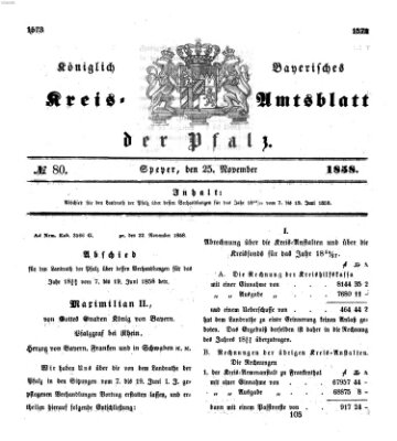 Königlich-bayerisches Kreis-Amtsblatt der Pfalz (Königlich bayerisches Amts- und Intelligenzblatt für die Pfalz) Donnerstag 25. November 1858