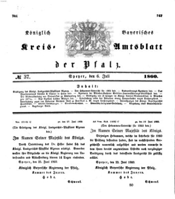 Königlich-bayerisches Kreis-Amtsblatt der Pfalz (Königlich bayerisches Amts- und Intelligenzblatt für die Pfalz) Freitag 6. Juli 1860