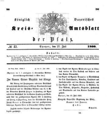 Königlich-bayerisches Kreis-Amtsblatt der Pfalz (Königlich bayerisches Amts- und Intelligenzblatt für die Pfalz) Freitag 27. Juli 1860