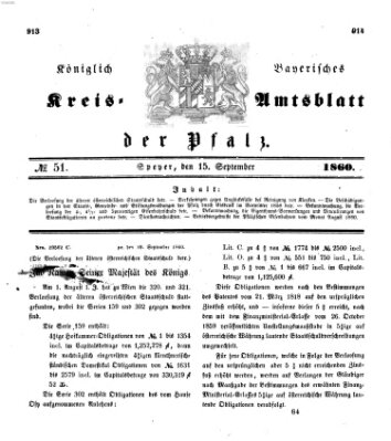 Königlich-bayerisches Kreis-Amtsblatt der Pfalz (Königlich bayerisches Amts- und Intelligenzblatt für die Pfalz) Samstag 15. September 1860