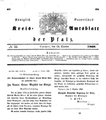 Königlich-bayerisches Kreis-Amtsblatt der Pfalz (Königlich bayerisches Amts- und Intelligenzblatt für die Pfalz) Samstag 13. Oktober 1860