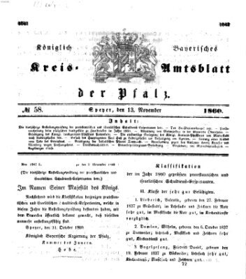 Königlich-bayerisches Kreis-Amtsblatt der Pfalz (Königlich bayerisches Amts- und Intelligenzblatt für die Pfalz) Dienstag 13. November 1860