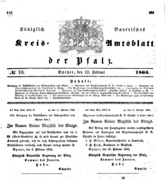 Königlich-bayerisches Kreis-Amtsblatt der Pfalz (Königlich bayerisches Amts- und Intelligenzblatt für die Pfalz) Donnerstag 12. Februar 1863