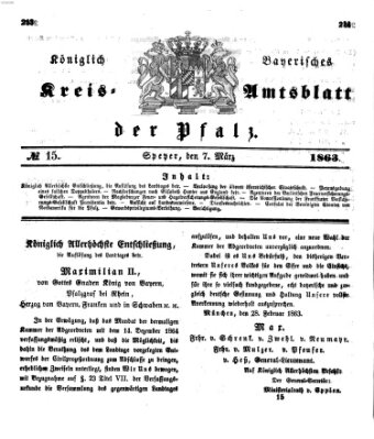 Königlich-bayerisches Kreis-Amtsblatt der Pfalz (Königlich bayerisches Amts- und Intelligenzblatt für die Pfalz) Samstag 7. März 1863