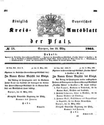 Königlich-bayerisches Kreis-Amtsblatt der Pfalz (Königlich bayerisches Amts- und Intelligenzblatt für die Pfalz) Donnerstag 19. März 1863