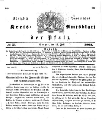 Königlich-bayerisches Kreis-Amtsblatt der Pfalz (Königlich bayerisches Amts- und Intelligenzblatt für die Pfalz) Samstag 18. Juli 1863