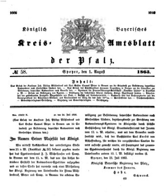 Königlich-bayerisches Kreis-Amtsblatt der Pfalz (Königlich bayerisches Amts- und Intelligenzblatt für die Pfalz) Samstag 1. August 1863