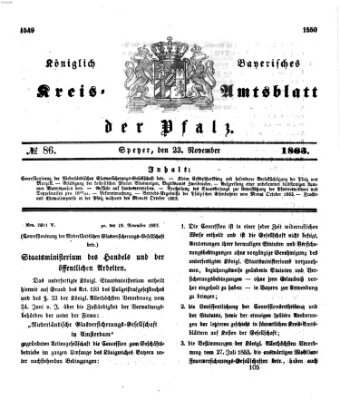 Königlich-bayerisches Kreis-Amtsblatt der Pfalz (Königlich bayerisches Amts- und Intelligenzblatt für die Pfalz) Montag 23. November 1863