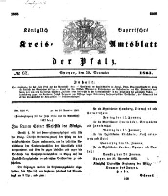 Königlich-bayerisches Kreis-Amtsblatt der Pfalz (Königlich bayerisches Amts- und Intelligenzblatt für die Pfalz) Montag 30. November 1863