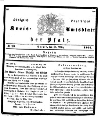 Königlich-bayerisches Kreis-Amtsblatt der Pfalz (Königlich bayerisches Amts- und Intelligenzblatt für die Pfalz) Samstag 26. März 1864