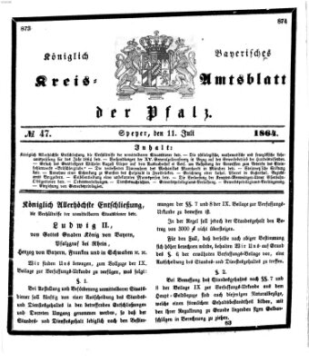 Königlich-bayerisches Kreis-Amtsblatt der Pfalz (Königlich bayerisches Amts- und Intelligenzblatt für die Pfalz) Montag 11. Juli 1864