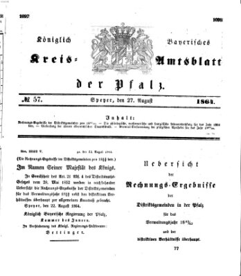 Königlich-bayerisches Kreis-Amtsblatt der Pfalz (Königlich bayerisches Amts- und Intelligenzblatt für die Pfalz) Samstag 27. August 1864