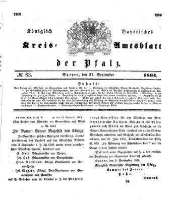 Königlich-bayerisches Kreis-Amtsblatt der Pfalz (Königlich bayerisches Amts- und Intelligenzblatt für die Pfalz) Mittwoch 21. September 1864