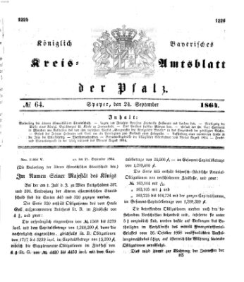 Königlich-bayerisches Kreis-Amtsblatt der Pfalz (Königlich bayerisches Amts- und Intelligenzblatt für die Pfalz) Samstag 24. September 1864