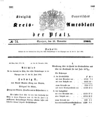 Königlich-bayerisches Kreis-Amtsblatt der Pfalz (Königlich bayerisches Amts- und Intelligenzblatt für die Pfalz) Mittwoch 16. November 1864