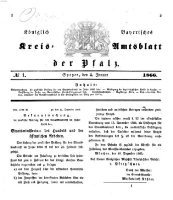 Königlich-bayerisches Kreis-Amtsblatt der Pfalz (Königlich bayerisches Amts- und Intelligenzblatt für die Pfalz) Donnerstag 4. Januar 1866